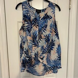 Blue, Pink, and Cream Leaf Print Women's Top